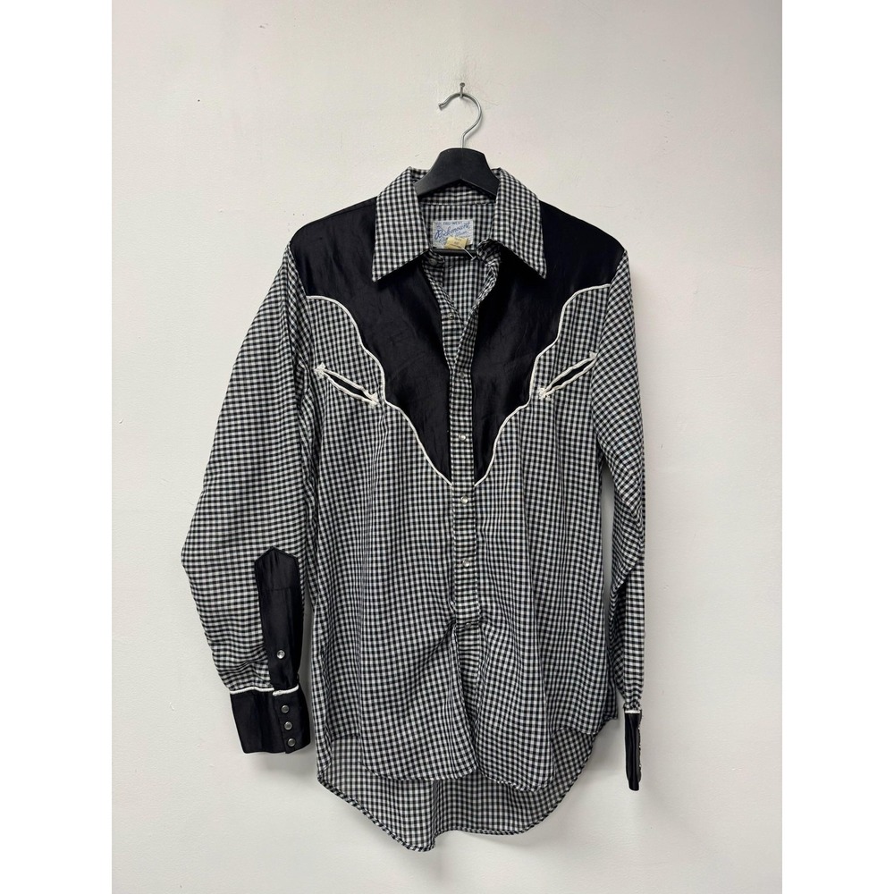 Vintage Rockmount Ranch Wear Shirt‎ Mens Medium Black Gingham Western Pearl Snap